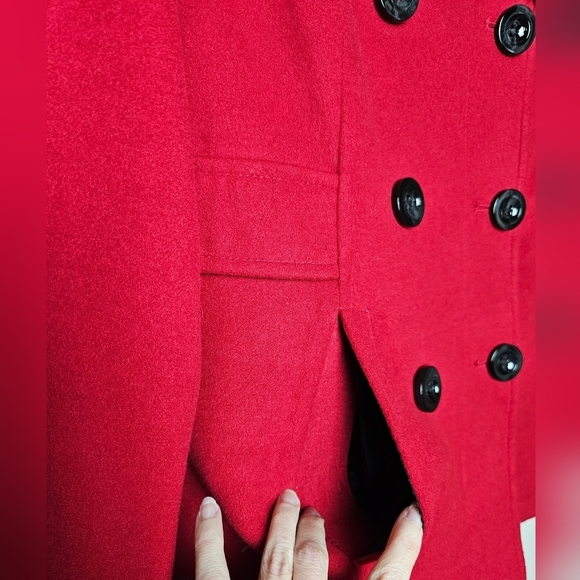 INTL DETAILS Womens RED Double Breasted Pea Coat MEDIUM Removable Hood - Picture 5 of 11